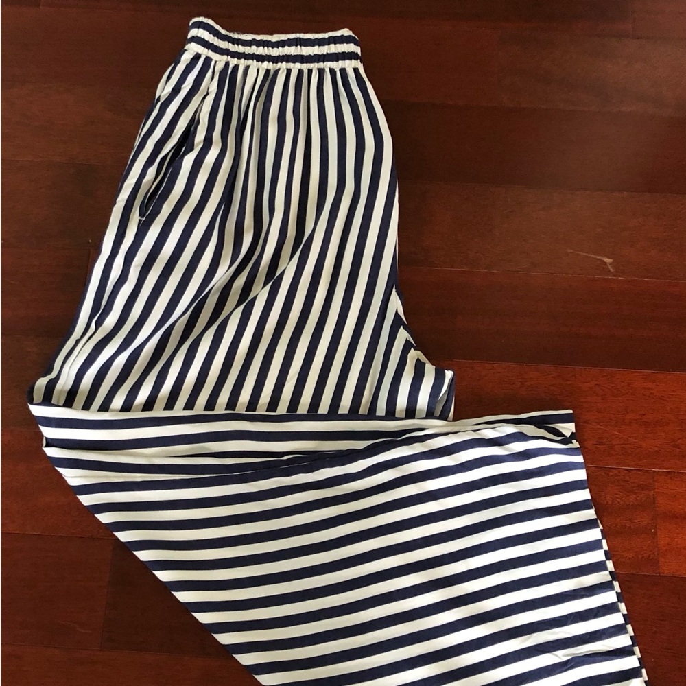 Ashley Petite Pull-On Pants Rayon Wide Legs High Rise Size 10 Striped =L